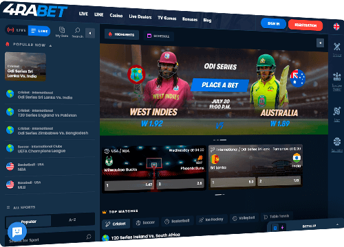 4rabet home page images with betting lines and odds