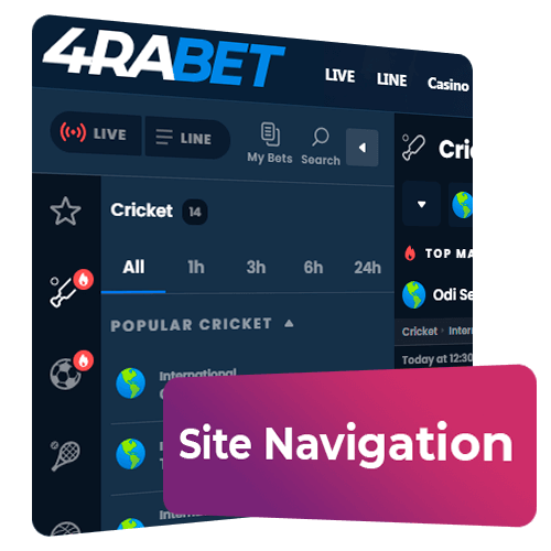 navigation elements on the 4rabet home page